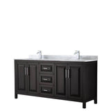 Wyndham Collection - Daria 72 Inch Double Bathroom Vanity in Dark Espresso, White Carrara Marble Countertop, Undermount Square Sinks, and No Mirror - Dark Espresso