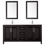 Daria 72 Inch Double Bathroom Vanity in Dark Espresso, White Cultured Marble Countertop, Undermount Square Sinks, 24 Inch Mirrors