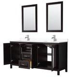 Daria 72 Inch Double Bathroom Vanity in Dark Espresso, White Cultured Marble Countertop, Undermount Square Sinks, 24 Inch Mirrors