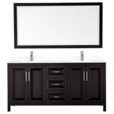 Daria 72 Inch Double Bathroom Vanity in Dark Espresso, White Cultured Marble Countertop, Undermount Square Sinks, 70 Inch Mirror