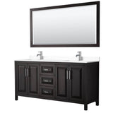 Wyndham Collection - Daria 72 Inch Double Bathroom Vanity in Dark Espresso, White Cultured Marble Countertop, Undermount Square Sinks, 70 Inch Mirror