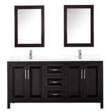 Daria 72 Inch Double Bathroom Vanity in Dark Espresso, White Cultured Marble Countertop, Undermount Square Sinks, Medicine Cabinets