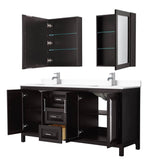 Daria 72 Inch Double Bathroom Vanity in Dark Espresso, White Cultured Marble Countertop, Undermount Square Sinks, Medicine Cabinets