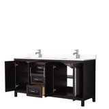 Daria 72 Inch Double Bathroom Vanity in Dark Espresso, White Cultured Marble Countertop, Undermount Square Sinks, No Mirror