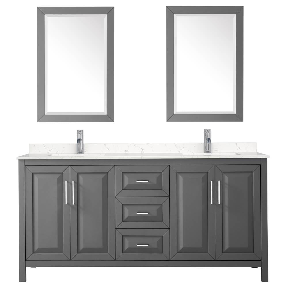 Daria 72 Inch Double Bathroom Vanity in Dark Gray, Carrara Cultured Marble Countertop, Undermount Square Sinks, 24 Inch Mirrors