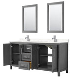 Daria 72 Inch Double Bathroom Vanity in Dark Gray, Carrara Cultured Marble Countertop, Undermount Square Sinks, 24 Inch Mirrors