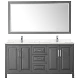 Daria 72 Inch Double Bathroom Vanity in Dark Gray, Carrara Cultured Marble Countertop, Undermount Square Sinks, 70 Inch Mirror