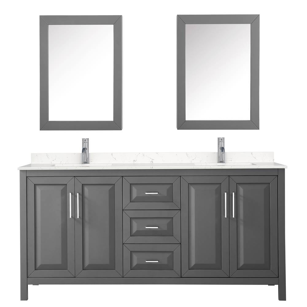 Daria 72 Inch Double Bathroom Vanity in Dark Gray, Carrara Cultured Marble Countertop, Undermount Square Sinks, Medicine Cabinets