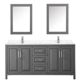 Daria 72 Inch Double Bathroom Vanity in Dark Gray, Carrara Cultured Marble Countertop, Undermount Square Sinks, Medicine Cabinets