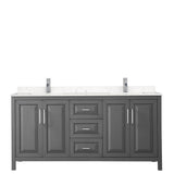 Daria 72 Inch Double Bathroom Vanity in Dark Gray, Carrara Cultured Marble Countertop, Undermount Square Sinks, No Mirror