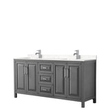 Wyndham Collection - Daria 72 Inch Double Bathroom Vanity in Dark Gray, Carrara Cultured Marble Countertop, Undermount Square Sinks, No Mirror
