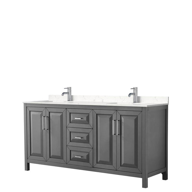 Wyndham Collection - Daria 72 Inch Double Bathroom Vanity in Dark Gray, Carrara Cultured Marble Countertop, Undermount Square Sinks, No Mirror