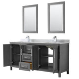 Daria 72 Inch Double Bathroom Vanity in Dark Blue, White Carrara Marble Countertop, Undermount Square Sinks, 24 Inch Mirrors