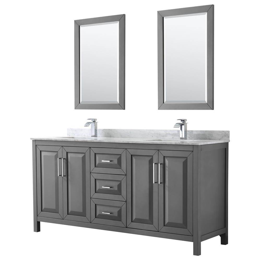 Wyndham Collection - Daria 72 Inch Double Bathroom Vanity in Dark Gray, White Carrara Marble Countertop, Undermount Square Sinks, and 24 Inch Mirrors - Dark Gray