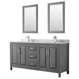 Wyndham Collection - Daria 72 Inch Double Bathroom Vanity in Dark Gray, White Carrara Marble Countertop, Undermount Square Sinks, and 24 Inch Mirrors - Dark Gray