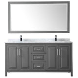 Daria 72 Inch Double Bathroom Vanity in Dark Blue, White Carrara Marble Countertop, Undermount Square Sinks, 70 Inch Mirror