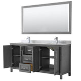 Daria 72 Inch Double Bathroom Vanity in Dark Blue, White Carrara Marble Countertop, Undermount Square Sinks, 70 Inch Mirror