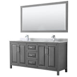 Wyndham Collection - Daria 72 Inch Double Bathroom Vanity in Dark Gray, White Carrara Marble Countertop, Undermount Square Sinks, and 70 Inch Mirror - Dark Gray