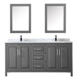 Daria 72 Inch Double Bathroom Vanity in Dark Blue, White Carrara Marble Countertop, Undermount Square Sinks, Medicine Cabinets