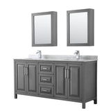 Wyndham Collection - Daria 72 Inch Double Bathroom Vanity in Dark Gray, White Carrara Marble Countertop, Undermount Square Sinks, and Medicine Cabinets - Dark Gray