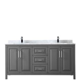 Daria 72 Inch Double Bathroom Vanity in Dark Blue, White Carrara Marble Countertop, Undermount Square Sinks, No Mirror