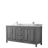 Wyndham Collection - Daria 72 Inch Double Bathroom Vanity in Dark Gray, White Carrara Marble Countertop, Undermount Square Sinks, and No Mirror - Dark Gray