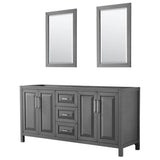 Wyndham Collection - Daria 72 Inch Double Bathroom Vanity in Dark Gray, No Countertop, No Sink, and 24 Inch Mirrors - Dark Gray