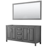 Wyndham Collection - Daria 72 Inch Double Bathroom Vanity in Dark Gray, No Countertop, No Sink, and 70 Inch Mirror - Dark Gray
