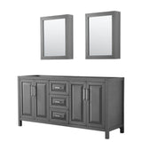 Wyndham Collection - Daria 72 Inch Double Bathroom Vanity in Dark Gray, No Countertop, No Sink, and Medicine Cabinets - Dark Gray