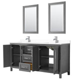 Daria 72 Inch Double Bathroom Vanity in Dark Gray, White Cultured Marble Countertop, Undermount Square Sinks, 24 Inch Mirrors