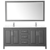 Daria 72 Inch Double Bathroom Vanity in Dark Gray, White Cultured Marble Countertop, Undermount Square Sinks, 70 Inch Mirror