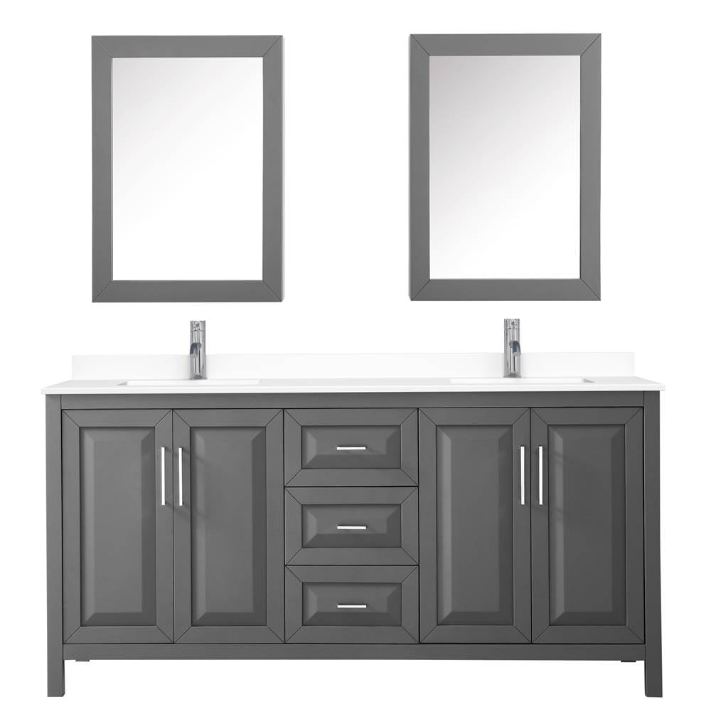 Daria 72 Inch Double Bathroom Vanity in Dark Gray, White Cultured Marble Countertop, Undermount Square Sinks, Medicine Cabinets