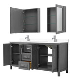 Daria 72 Inch Double Bathroom Vanity in Dark Gray, White Cultured Marble Countertop, Undermount Square Sinks, Medicine Cabinets