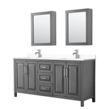 Wyndham Collection - Daria 72 Inch Double Bathroom Vanity in Dark Gray, White Cultured Marble Countertop, Undermount Square Sinks, Medicine Cabinets