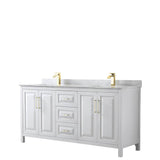 Wyndham Collection - Daria 72 Inch Double Bathroom Vanity in White, White Carrara Marble Countertop, Undermount Square Sinks, Brushed Gold Trim