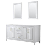 Wyndham Collection - Daria 72 Inch Double Bathroom Vanity in White, No Countertop, No Sink, 24 Inch Mirrors, Brushed Gold Trim