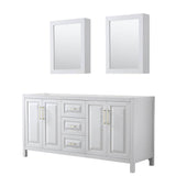 Wyndham Collection - Daria 72 Inch Double Bathroom Vanity in White, No Countertop, No Sink, Medicine Cabinets, Brushed Gold Trim