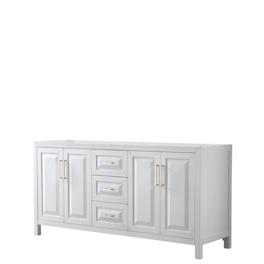 Wyndham Collection - Daria 72 Inch Double Bathroom Vanity in White, No Countertop, No Sink, Brushed Gold Trim