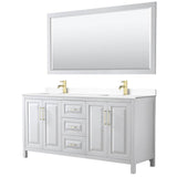 Wyndham Collection - Daria 72 Inch Double Bathroom Vanity in White, White Cultured Marble Countertop, Undermount Square Sinks, 70 Inch Mirror, Brushed Gold Trim