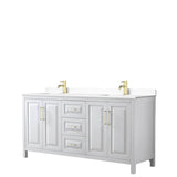 Wyndham Collection - Daria 72 Inch Double Bathroom Vanity in White, White Cultured Marble Countertop, Undermount Square Sinks, Brushed Gold Trim