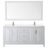 Daria 72 Inch Double Bathroom Vanity in White, Carrara Cultured Marble Countertop, Undermount Square Sinks, 70 Inch Mirror