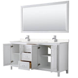 Daria 72 Inch Double Bathroom Vanity in White, Carrara Cultured Marble Countertop, Undermount Square Sinks, 70 Inch Mirror