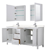 Daria 72 Inch Double Bathroom Vanity in White, Carrara Cultured Marble Countertop, Undermount Square Sinks, Medicine Cabinets