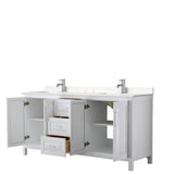 Daria 72 Inch Double Bathroom Vanity in White, Carrara Cultured Marble Countertop, Undermount Square Sinks, No Mirror