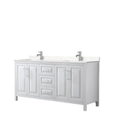 Wyndham Collection - Daria 72 Inch Double Bathroom Vanity in White, Carrara Cultured Marble Countertop, Undermount Square Sinks, No Mirror