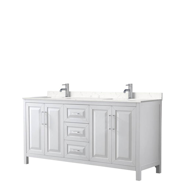 Wyndham Collection - Daria 72 Inch Double Bathroom Vanity in White, Carrara Cultured Marble Countertop, Undermount Square Sinks, No Mirror