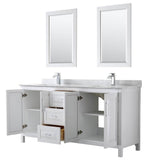 Daria 72 Inch Double Bathroom Vanity in Dark Blue, White Carrara Marble Countertop, Undermount Square Sinks, 24 Inch Mirrors