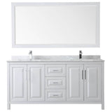 Daria 72 Inch Double Bathroom Vanity in Dark Blue, White Carrara Marble Countertop, Undermount Square Sinks, 70 Inch Mirror