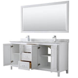 Daria 72 Inch Double Bathroom Vanity in Dark Blue, White Carrara Marble Countertop, Undermount Square Sinks, 70 Inch Mirror