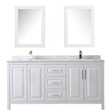 Daria 72 Inch Double Bathroom Vanity in Dark Blue, White Carrara Marble Countertop, Undermount Square Sinks, Medicine Cabinets